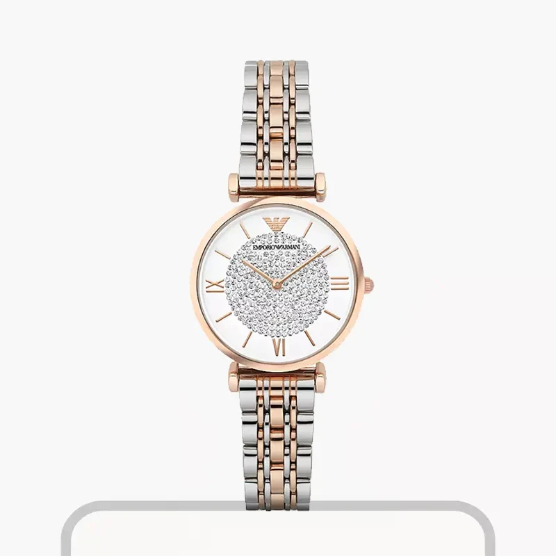 Emporio Armani White Crystal Pave Dial Ladies Watch- AR1926